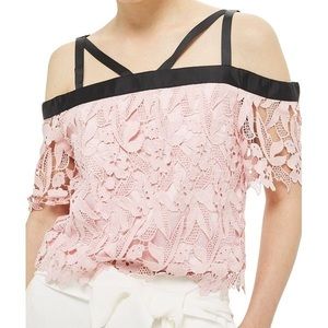 Topshop Off The Shoulder Pink Lace Top